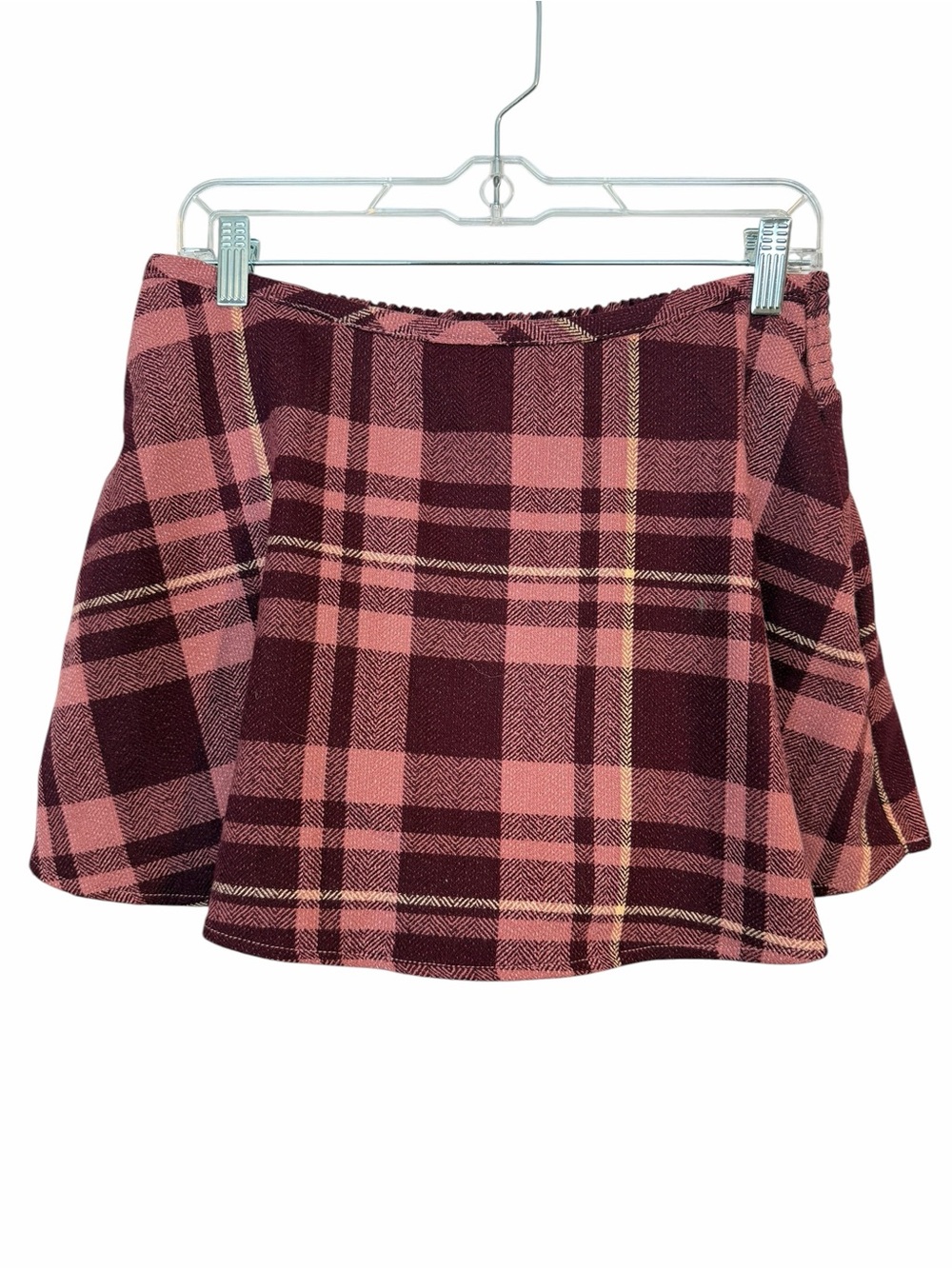Free People Paradise Found Skort Pink Maroon Tartan Plaid sz L